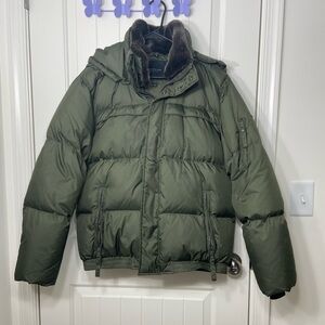 Marc New York Andrew‎ Marc men’s dark green faux fur puffer down filled jacket L